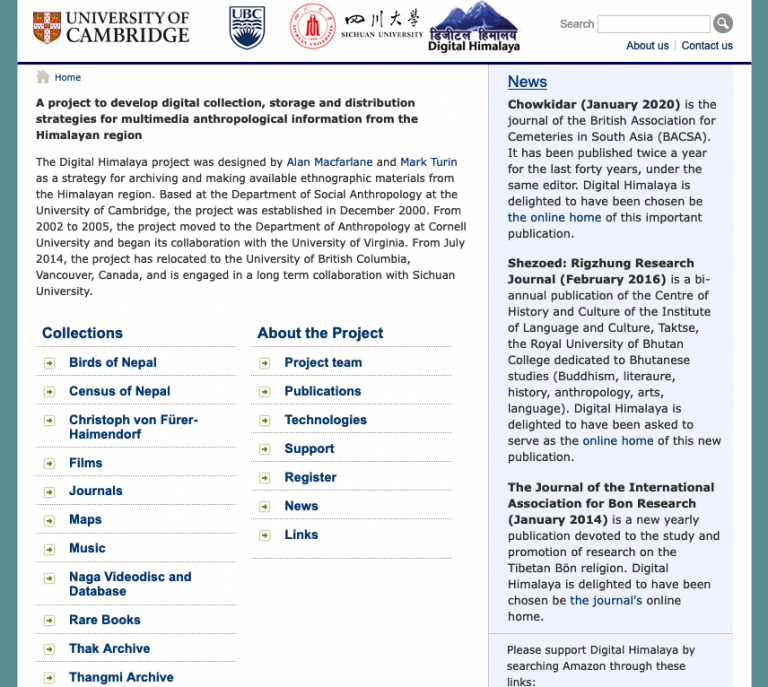 Decorative - screenshot of the Digital Himalaya homepage.